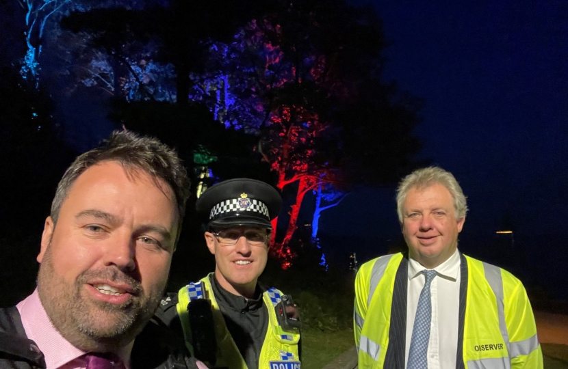 Chris Loder MP on patrol with Dorset Police and PCC Dave Sidwick