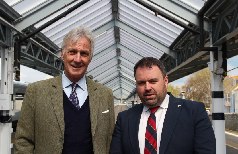 Loder and Drax at Weymouth Station's new canopy 